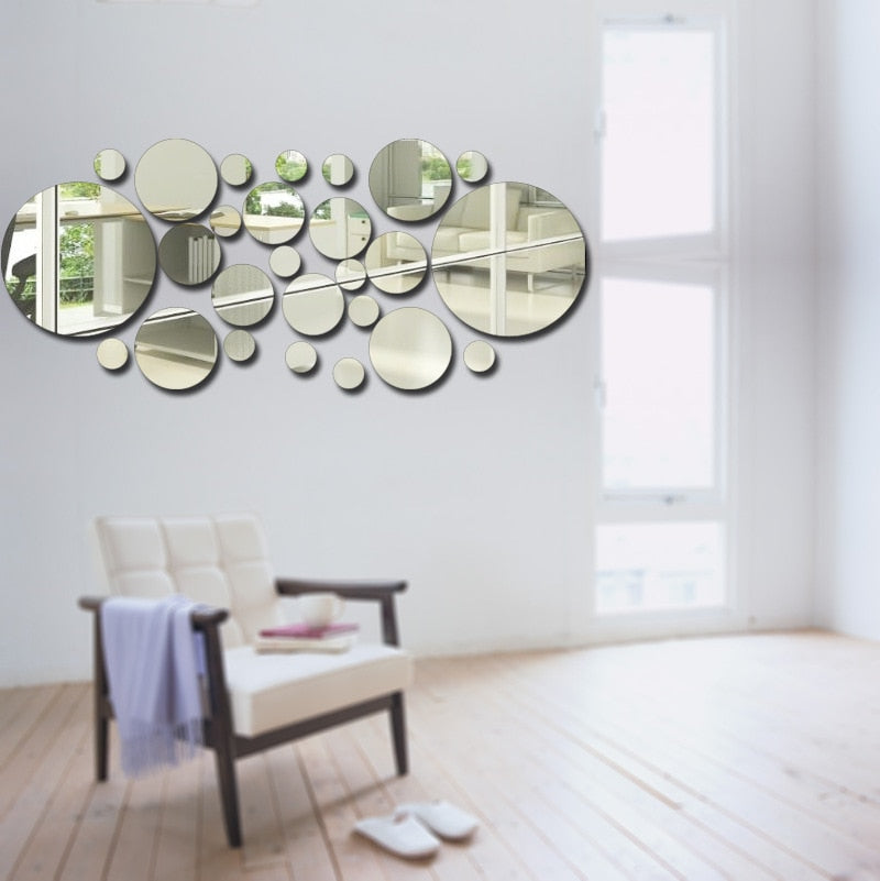 26pcs Ball Room Bathroom Decor Acrylic Wall Mirror Irregular Mirror Living Room Decoration Mini Sticker Mirror