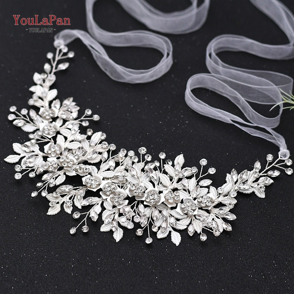 YouLaPan HP282 Wedding Headband Alloy Flower Leaf Hair Tiara Rhinestone Headpiece Bridal Headwear Hair Accessories Head Jewelry