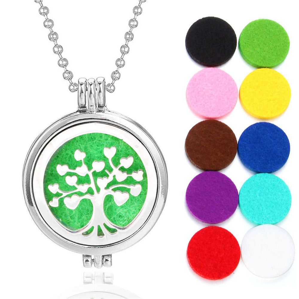 New Aromatherapy Jewelry Tree of Life Aroma Necklace Essential Oils Diffuser Necklace Locket Pendant Free with 10pcs Oil Pads