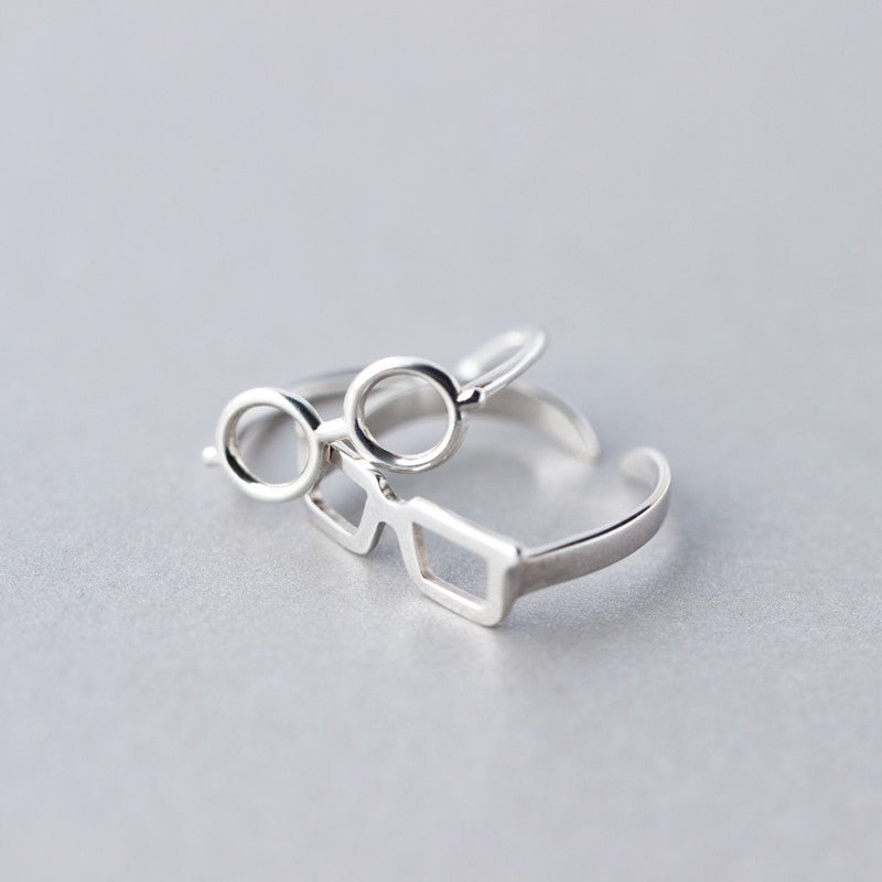 Fashion Glasses Frames Men Women Couple Ring Simple Silver Color Trendy Tail Rings Wedding Jewelry Gift Adjustable Wholesale