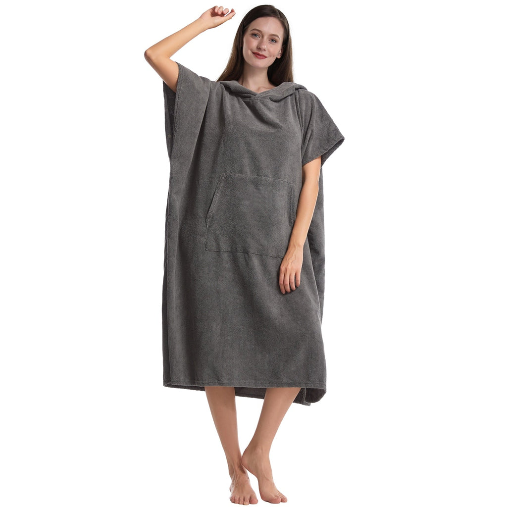 Changing Robe Towel Poncho Surf Short Sleeve Bath Robe with Hooded Quick Dry Microfiber Towelling for Men and Women