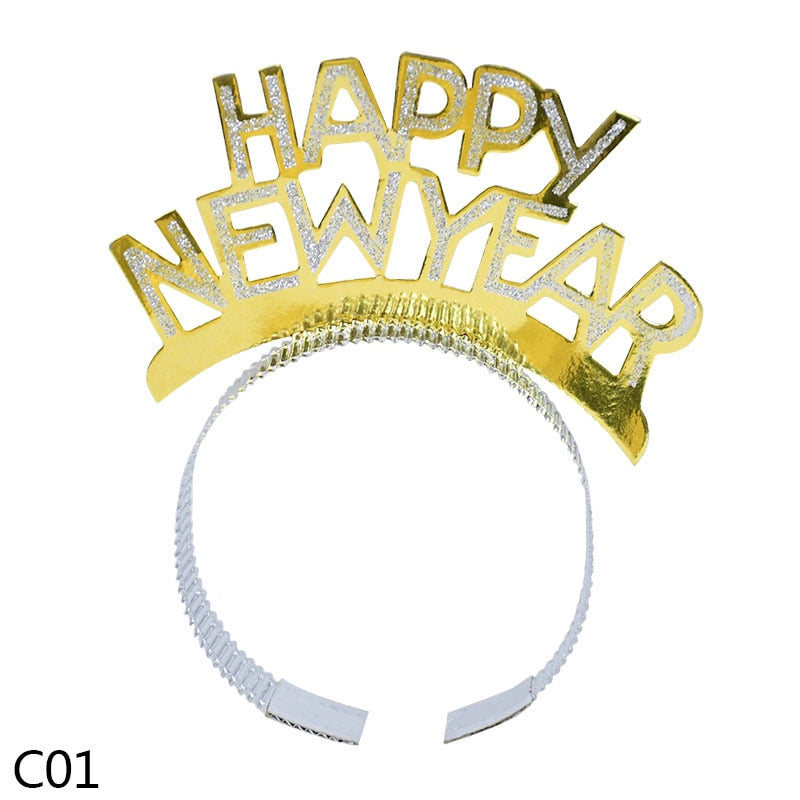 3pcs Happy New Year Headband Eve Party Supplies New Year Decorations 2023 Tiaras For Christmas New Year Party Favors Hair Clasp