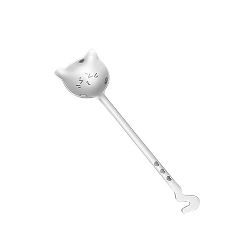 1PCS Funny Tea-Spoon For Coffee Long tail cat Coffee spoon Long Handle Spoon Birthday Gift 304 Stainless Steel Tableware