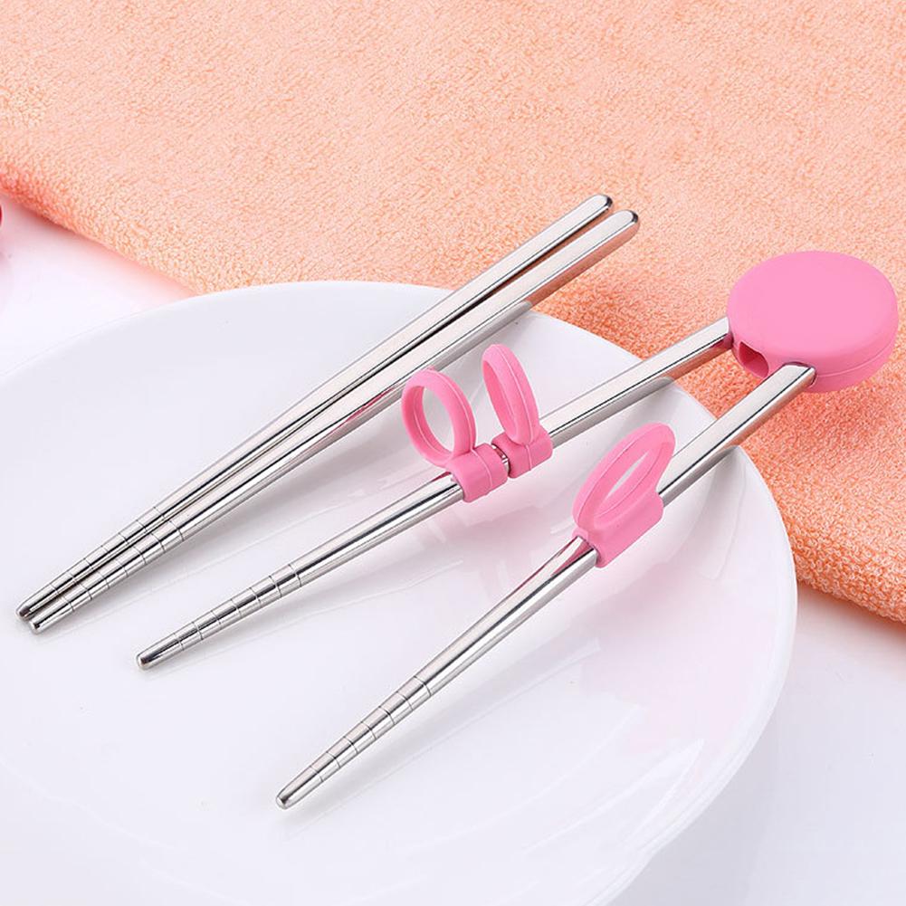 1 Pair Learning Training Chopsticks Stainless Steel Chinese Food Stick Cute Kids Children Reusable Tableware Kitchen Accessories