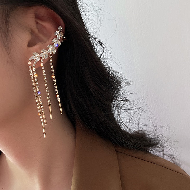 Fashion Korean Stud Earrings for Women Exquisite Luxury Shiny Tassel Crystal Drop Earrings Wholesale Wedding Jewelry Trend