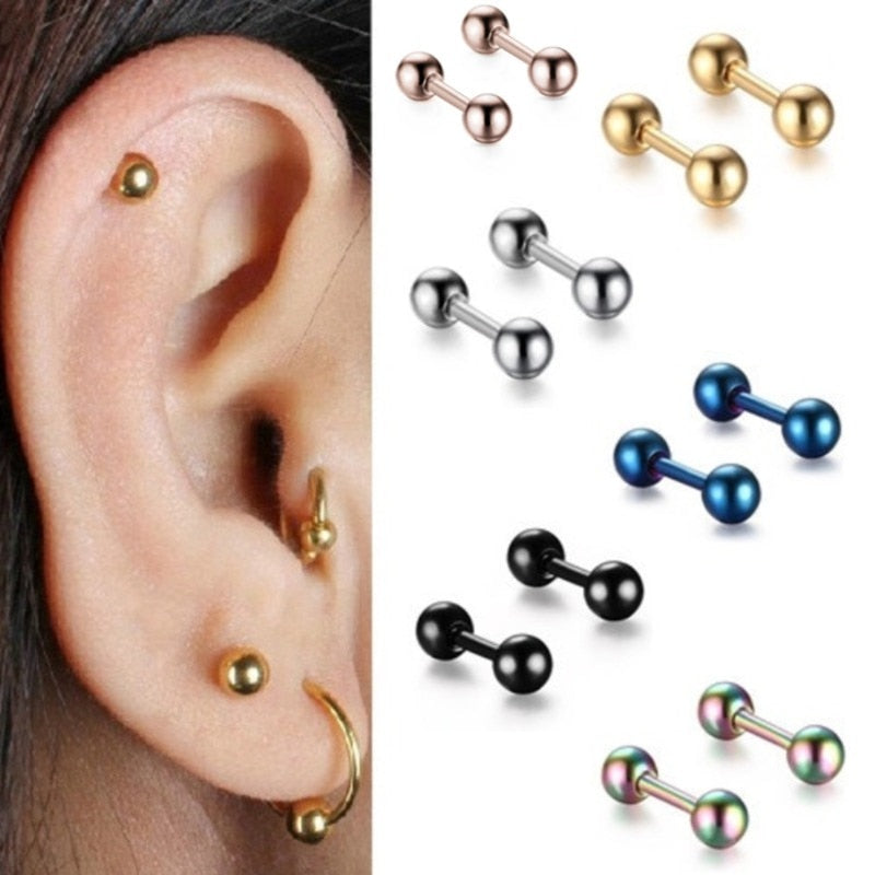 1 Set Different Types Shape Unisex Black Color Stainless Steel Piercing Earring For Women Men Punk Gothic Barbell Earring