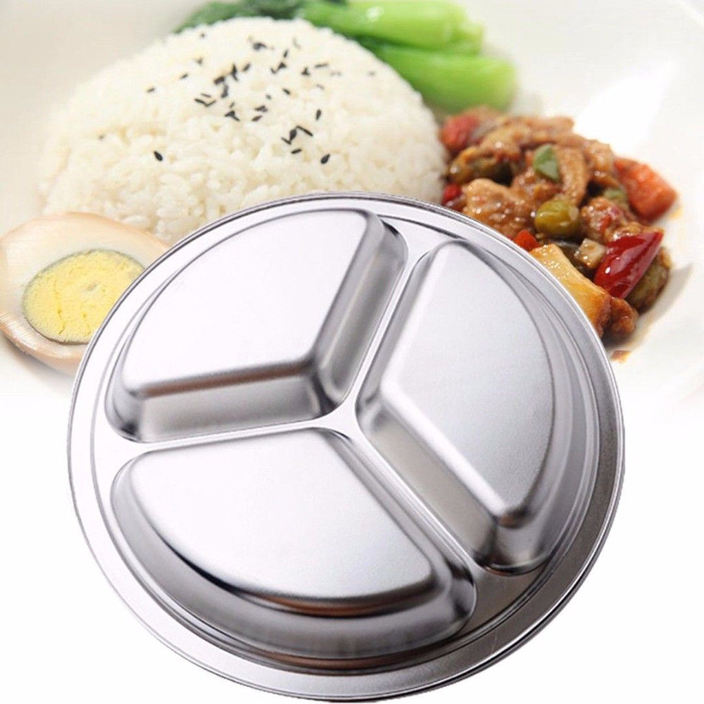 Stainless Steel Dinner Plate 3 Sections Round Divided Dish Children Fruit Snack Tray Baby Bowls Kitchen Tableware Dia 22/24/26cm