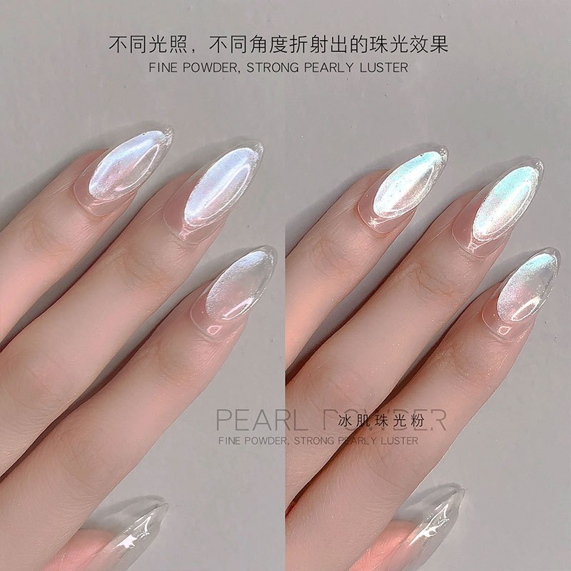 1 Jar Fairy Glossy Ice White Fine Pearl Powder with Strong Pearly Luster Nail Art Dust Decorations Manicure DIY