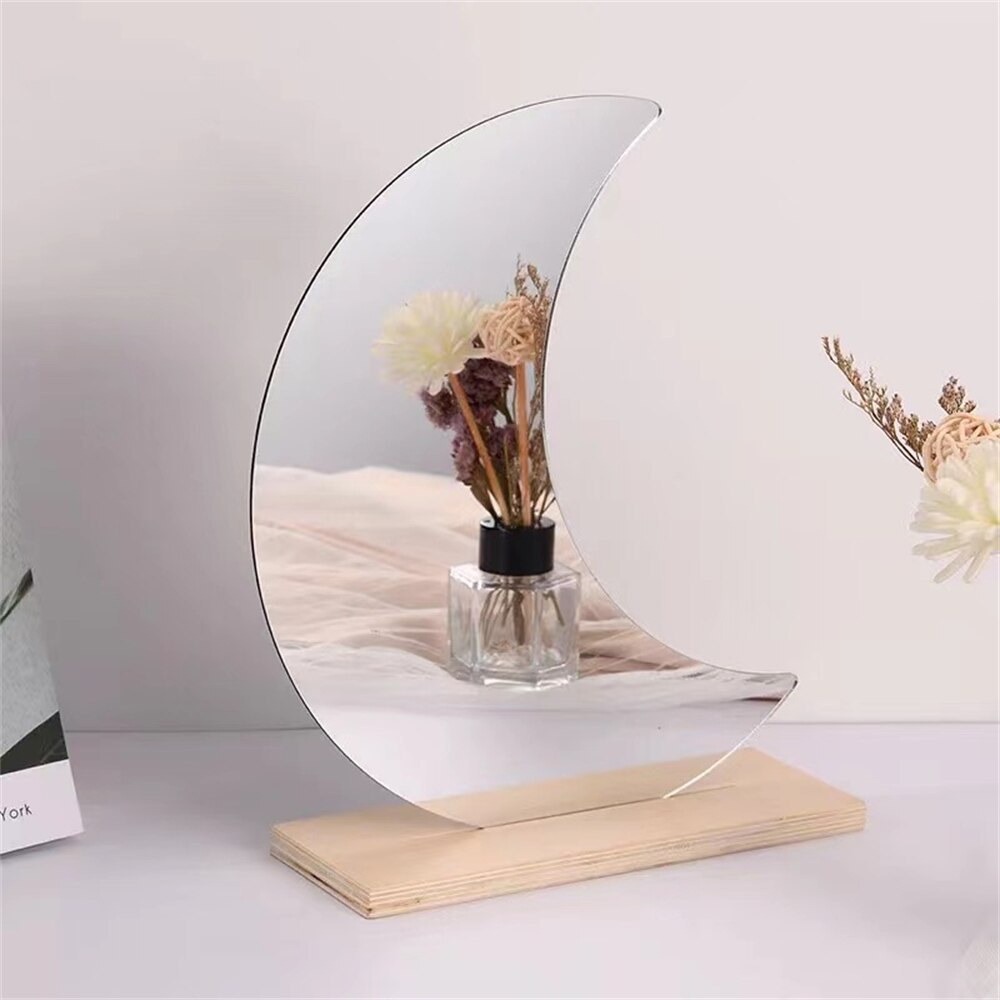 Makeup Mirror Ins Irregular Acrylic Decorative Mirror Wooden Base Cosmetic de maquillaje Beauty Tools Korean style