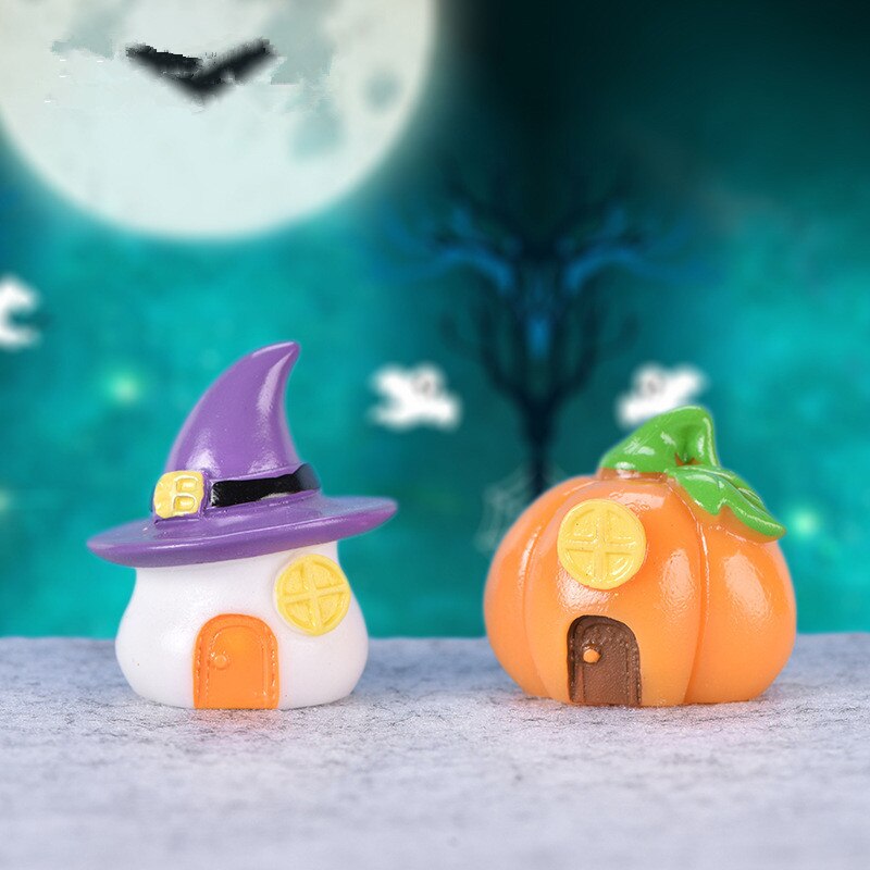 1PC Halloween Micro Landscape Miniature Figurines Resin Craft Mini Fairy Garden Ornaments Cute Pumpkin Ghost Vampire Decoration