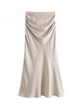Load image into Gallery viewer, sealbeer A&amp;A Satin A-Line Vintage High Waist Midi Skirt