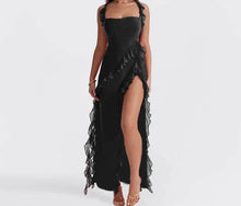 Load image into Gallery viewer, sealbeer A&amp;A Luxe Ruffle Split Chiffon Maxi Dress