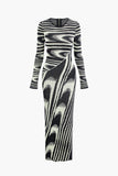sealbeer A&A Abstract Long Sleeve Knitted Maxi Dress