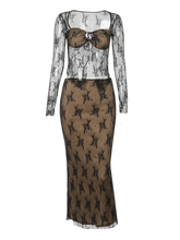 Load image into Gallery viewer, sealbeer A&amp;A Laced Floral Print Long Sleeve Sheer Skirt Two Piece Set