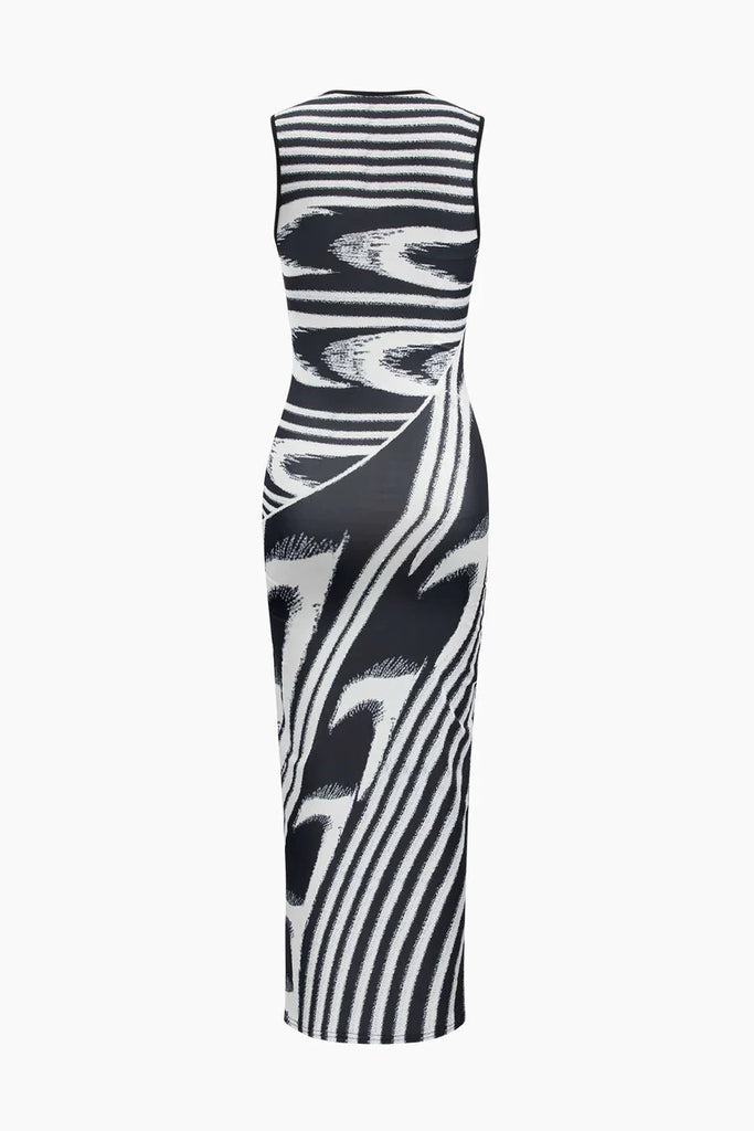 sealbeer A&A Abstract Monochrome Sleeveless Maxi Dress