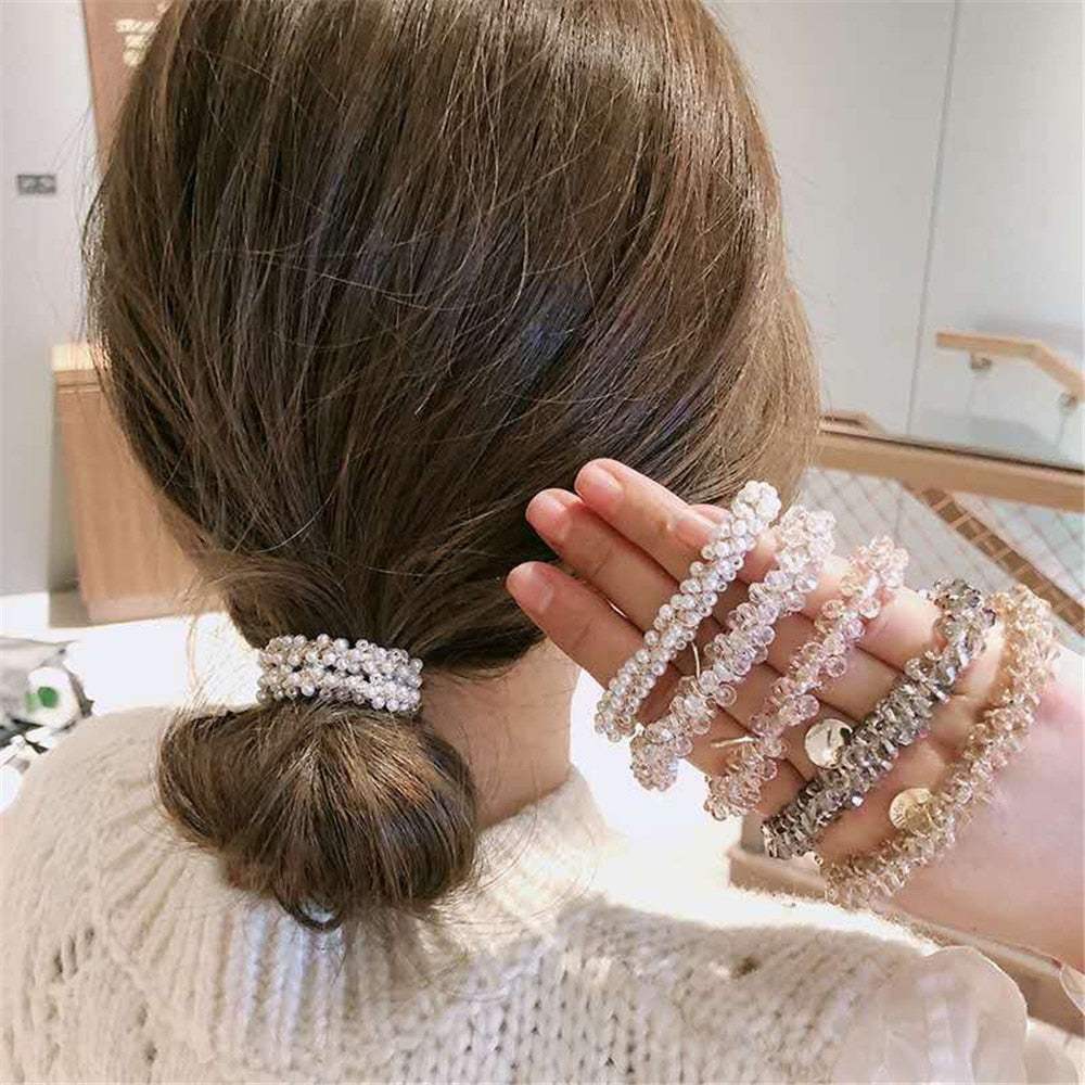 Fashion Faux Pearl Hair Rope Multicolor Beads Scrunchie Ponytail Holder Elastic Hairband Hair Accessories for Women Headwear