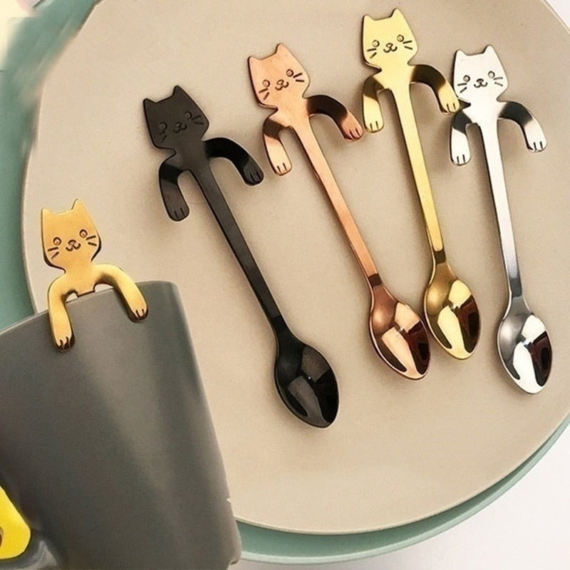 Coffee Drinking Tools Kitchen Gadget Stainless Steel Coffee Spoon Milk Dessert Snack Children Cartoon Cat Spoons Tableware