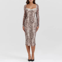 Load image into Gallery viewer, sealbeer A&amp;A Snakeskin Print Bodycon Midi Dress