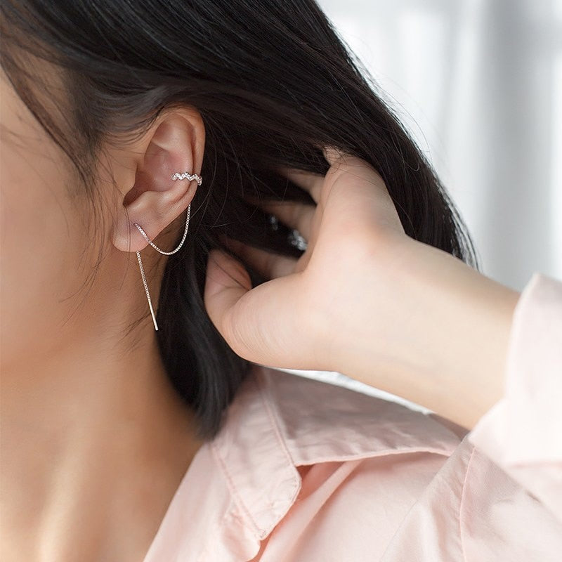 Simple Long Tassel Chain Drop Earrings For Women Hip Hop Silver Color Circle Round Geometric Piercing Ear Jewelry Girl Gift