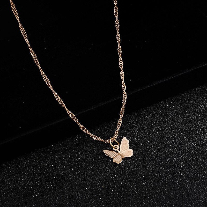Vintage Sliver Color Butterfly Pendant Necklace for Women Fashion Gothic Hip Hop Stars Chain Long Tassel Necklace Jewelry