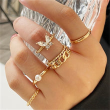 Load image into Gallery viewer, Korean Cute Acrylic Crystal Beaded Rings Set For Women Adjustable Rope Chain Finger Ring Knuckle Jewelry Sweet Aesthetic Gifts