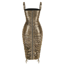 Load image into Gallery viewer, sealbeer A&amp;A Luxe Strap Dress Gold Side Cross Hollow Midi Dress