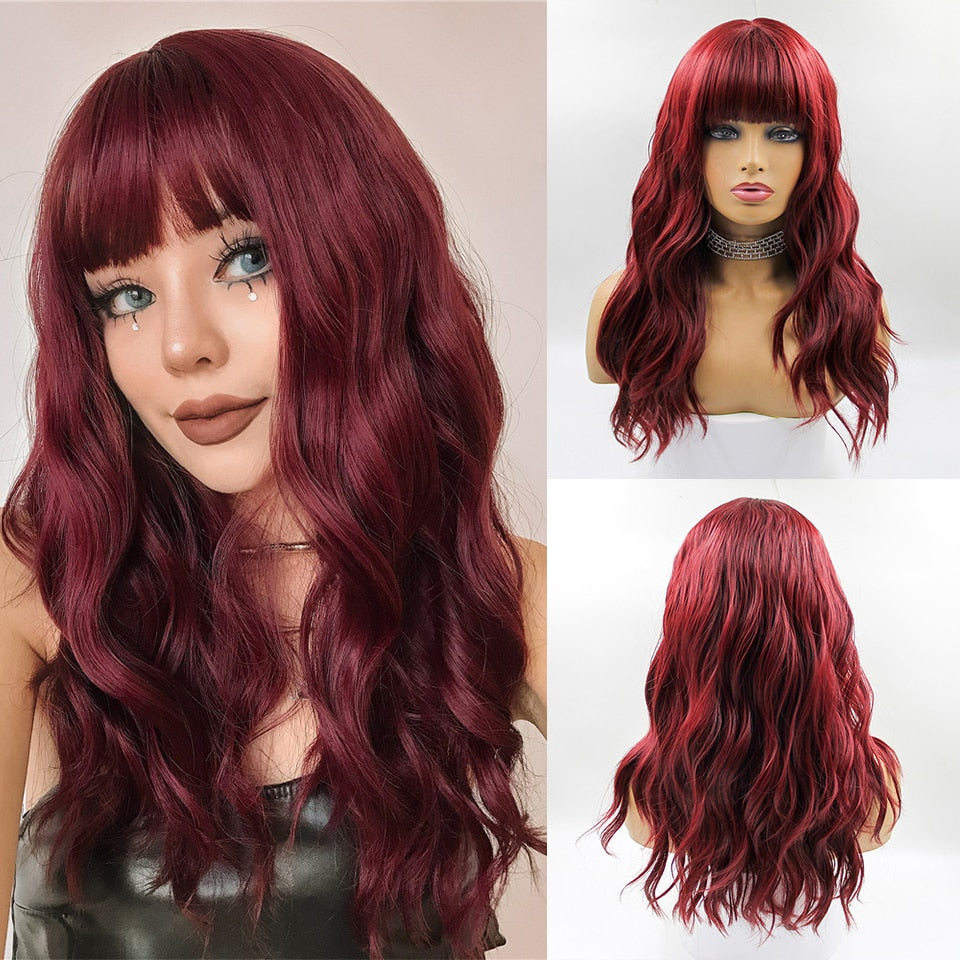 Long Wavy Brown Synthetic Wigs Ombre Brown Middle Part Natural Hair Wig For Women Daily Party Cosplay Wigs Heat Resistant Fiber