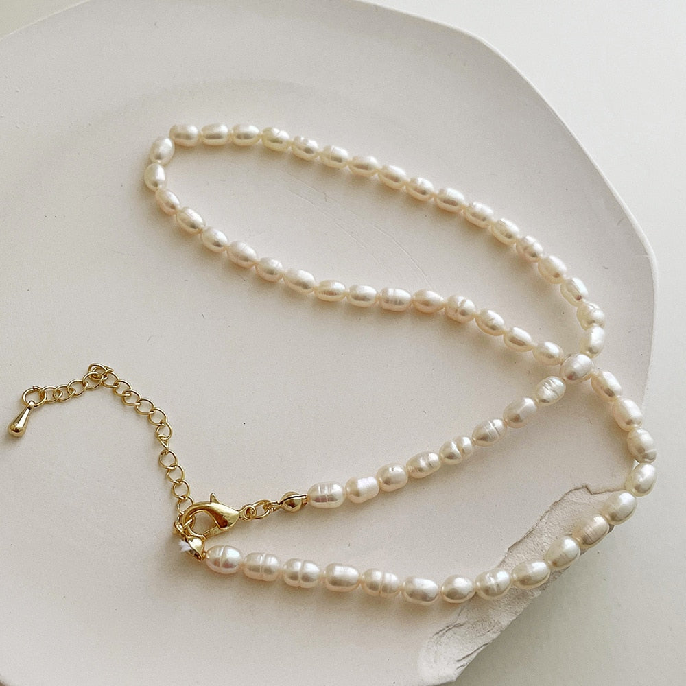 Minar Multiple French Natural Freshwater Pearl Necklace for Women Elegant Irregular Pearls Chokers Necklaces Wedding Jewelry