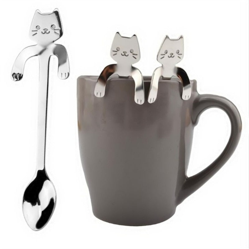 Coffee Drinking Tools Kitchen Gadget Stainless Steel Coffee Spoon Milk Dessert Snack Children Cartoon Cat Spoons Tableware