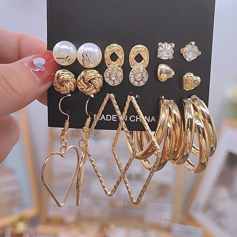 Vintage Butterfly Daisy Dangle Earrings Set For Women Heart Pearl Pendant Tassel Circle Drop Earring Geometric Trendy Jewelry