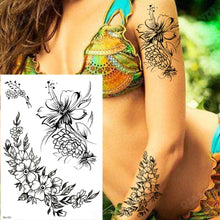 Load image into Gallery viewer, Black Flower Rose Waterproof Temporary Bird Snake Sexy Body Arm Leg Gem Henna Tattoo Fashion Big Fake Sleeve Sticker