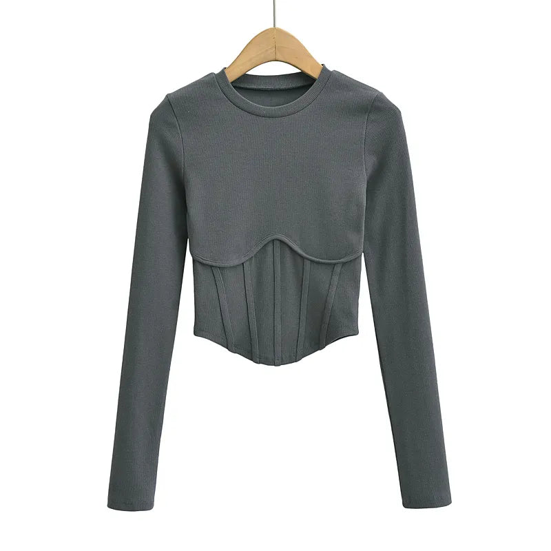sealbeer A&A Corset Inspired Long Sleeve Ribbed Crop top