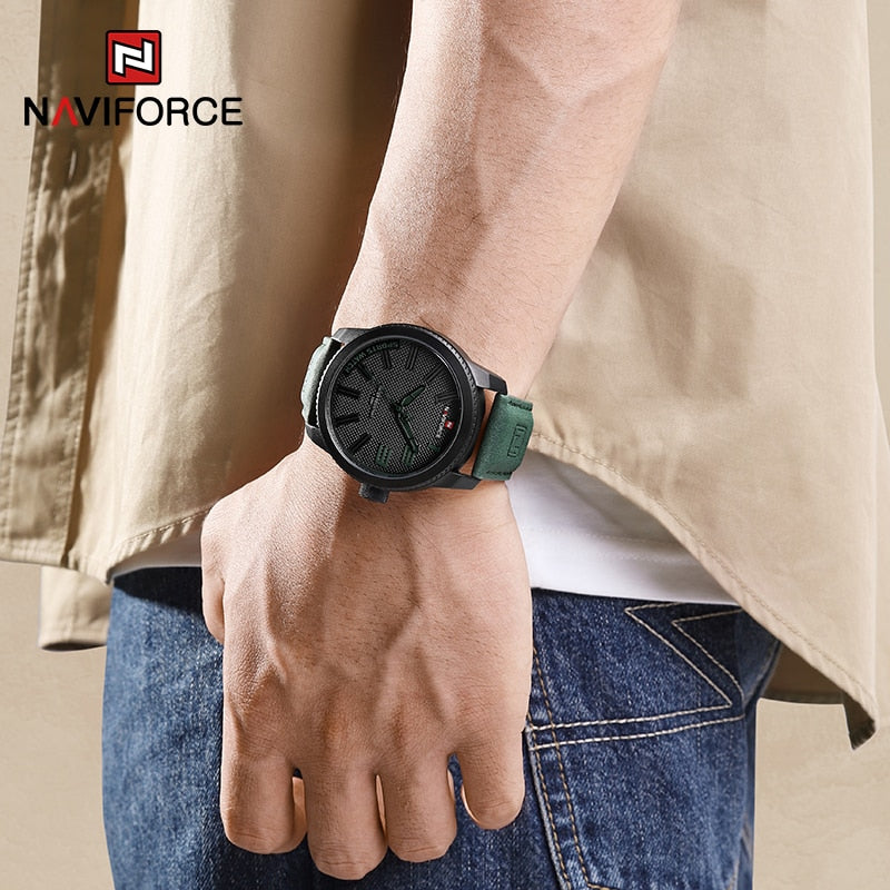 NAVIFORCE Male Wrist Watches Military Sports Anti-shock Waterproof Leather Strap Men Watch Fashion Green Clock Relogio Masculino