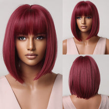 Load image into Gallery viewer, Short Straight Synthetic Wigs Mixed Golden Brown Bob Wigs with Bangs for Women Cosplay Daily Natural Hair Wig Heat Resistant