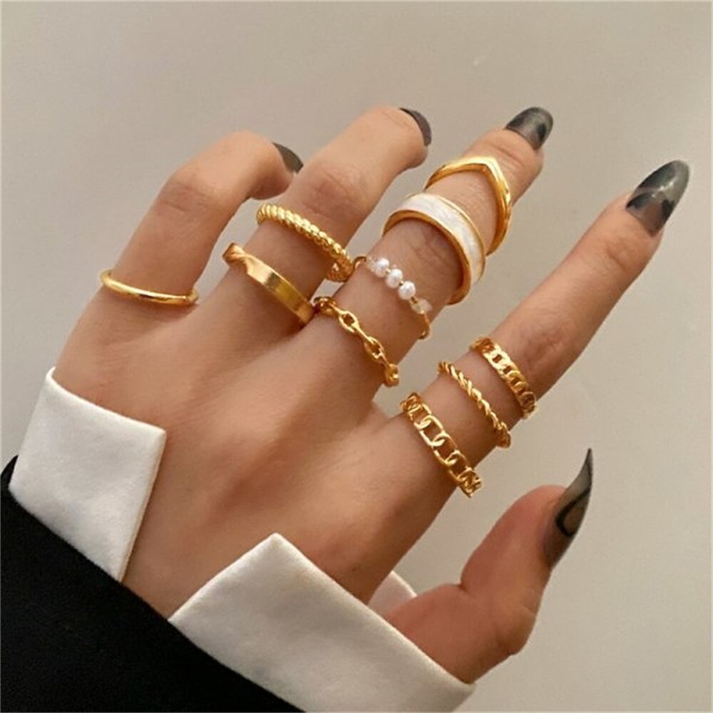 Bohemian Gold Color Butterfly Rings Set For Women Fashion Shiny Crystal Geometric Flower Knuckle Finger Ring Jewelry Adjustable