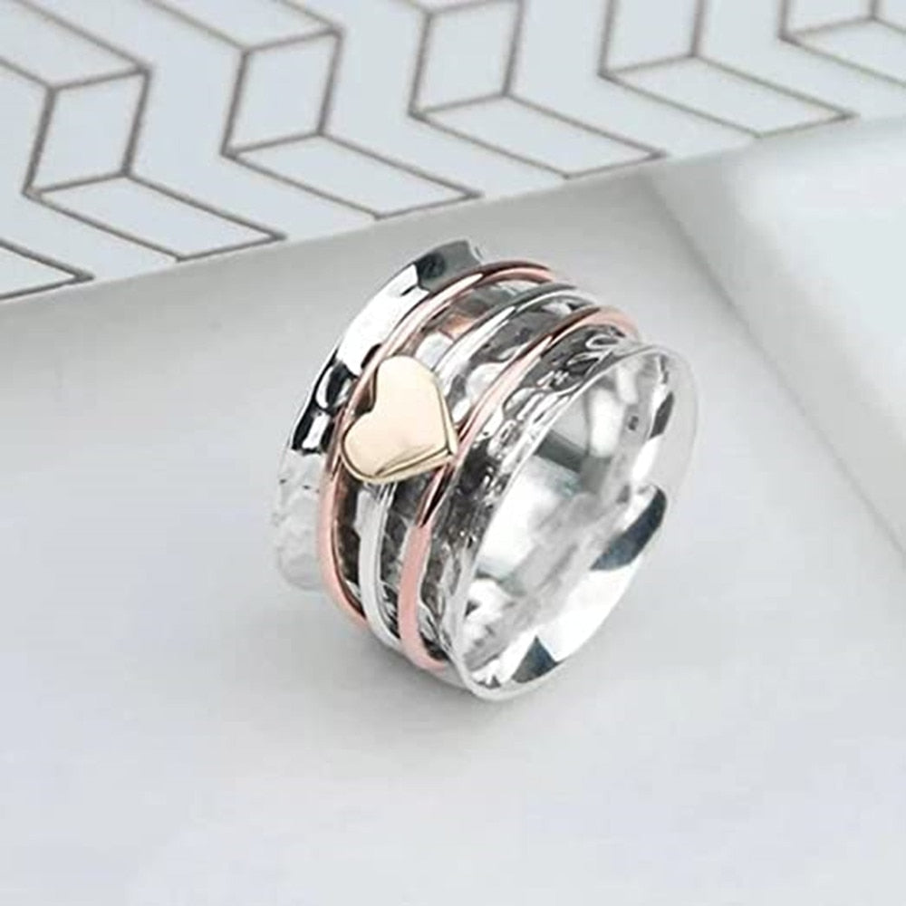 Heart Rotating Anxiety Relief Ring Vintage Plain Hammered Spinners Band Relief Anxiety Rings Love Ring Gifts for Women Jewelry