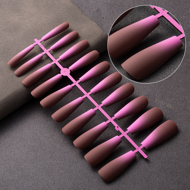 20Pcs Gradient Matte False Nails Medium Length Wearable Full Cover Ballet Press on Nails Coffin Fake Nails T-nail False Nail Art