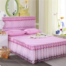 Load image into Gallery viewer, 3pcs Set Bed Spread Princess Lace Bed Skirt Solid Color Luxury King Queen Bedspread with 2pcs Pillowcase