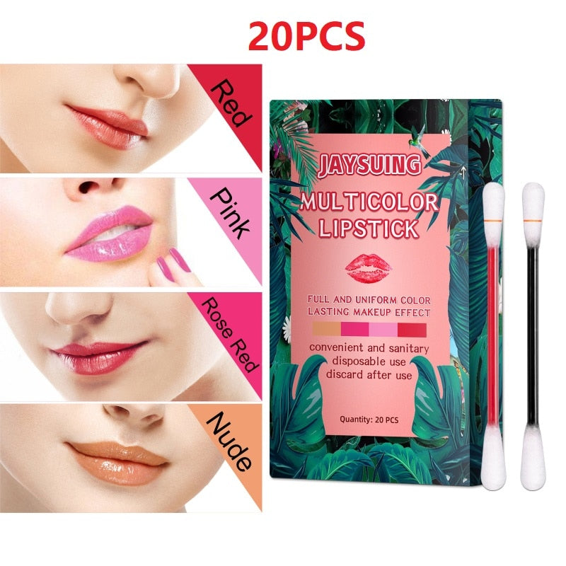20/10Pcs/set Cotton Swab Lip Tint Long Lasting Not Easy To Fade Tattoo Lipstick Makeup Cosmetics Cigarette Case Liquid Lip Gloss