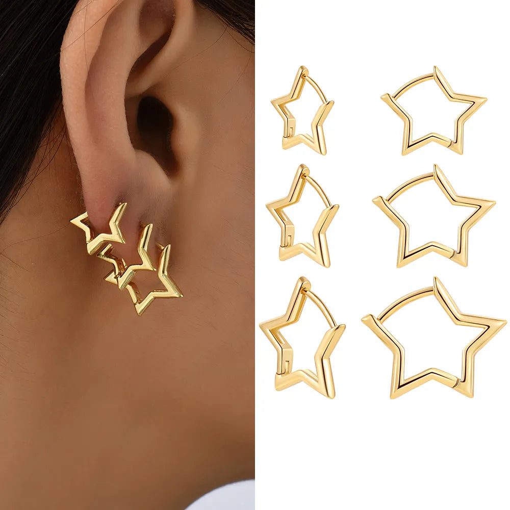 sealbeer A&A Smooth Copper Metal Star Hoop Earrings