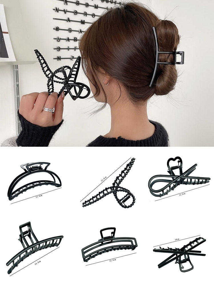 Simple black Claw Crab Elegant Girls metal grabbing clip  headdress female Ponytail Claw Clip Hair Jewelry Ornament  accessory