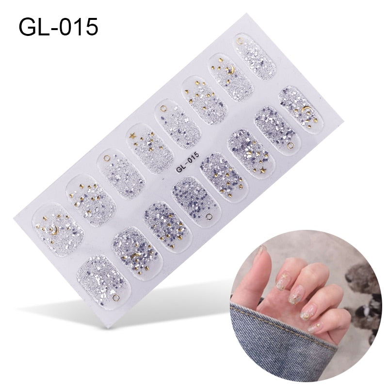 Korean Style Glitter/Floral Nail Art Stickers Nail Wraps Manicure DIY Nail Polish Strips Women Mnicure Decor Sticker de UNhas