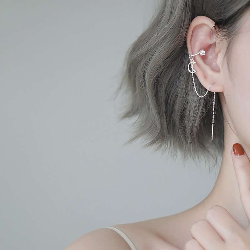 Simple Long Tassel Chain Drop Earrings For Women Hip Hop Silver Color Circle Round Geometric Piercing Ear Jewelry Girl Gift