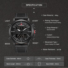 Load image into Gallery viewer, NAVIFORCE Mens Sports Watches Men Quartz LED Digital Clock Top Brand Luxury Male Fashion Leather Waterproof Military Wrist Watch