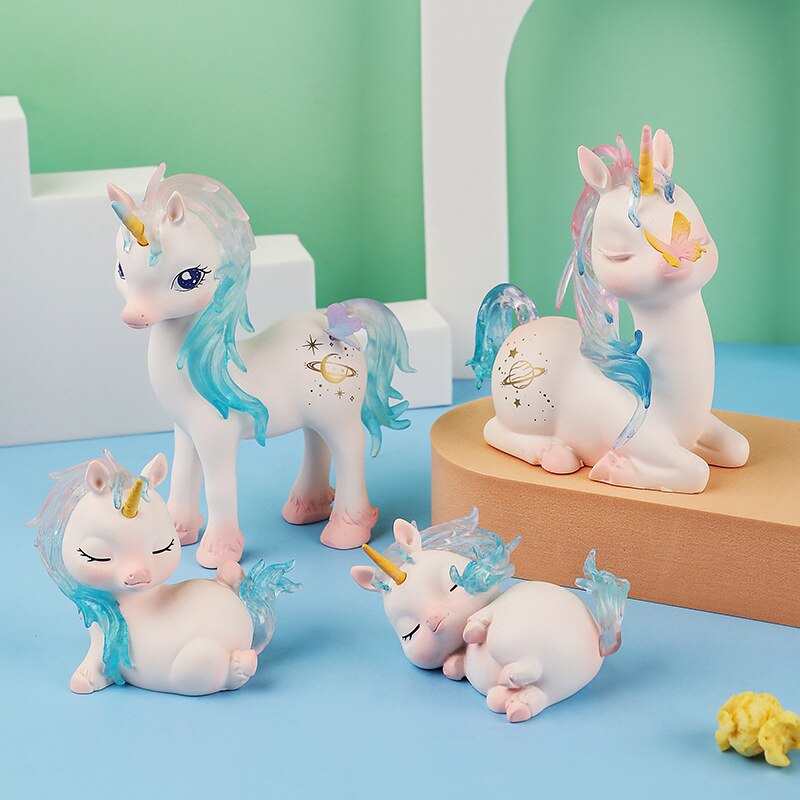 Cute Kawaii Unicorn Deer Figurines Sculptures Home Decor Room Decoration Office Desk Cake Car Ornaments Girl Birthday Gift Toys