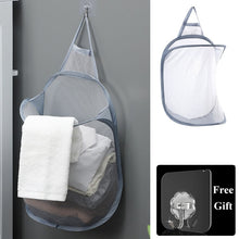 Load image into Gallery viewer, Folding Laundry Basket Organizer for Dirty Clothes Bathroom Clothes Mesh Storage Bag Household Wall Hanging Basket Frame Bucket