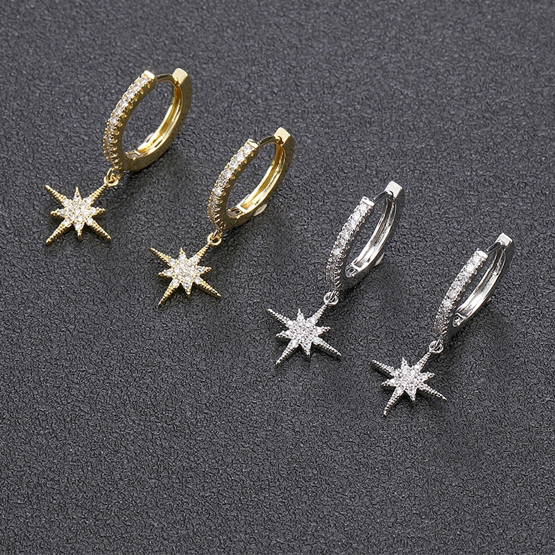 New Fashion Simple Stars Drop Earrings For Women Gold Color Retro Dangle Hoop Earrings Trendy Jewelry kolczyki wiszace