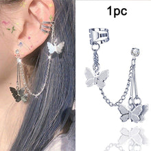 Load image into Gallery viewer, LATS Fashion Crystal Butterfly Clip Earring for Women Pearl Bead Ear Cuff Long Tassels Charm Hollow Earrings Clip Jewelry Gifts