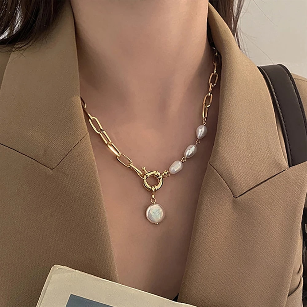 UMKA 2022 Trend Pearl Thick Chain Pendant Necklace for Women Kpop Fashion Collar Necklace Choker Jewelry Female