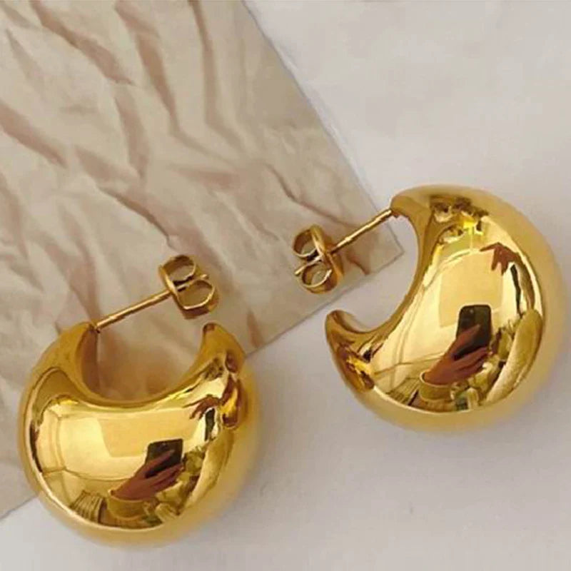 sealbeer A&A Gold Plated Metal Half Moon Hoop Earrings